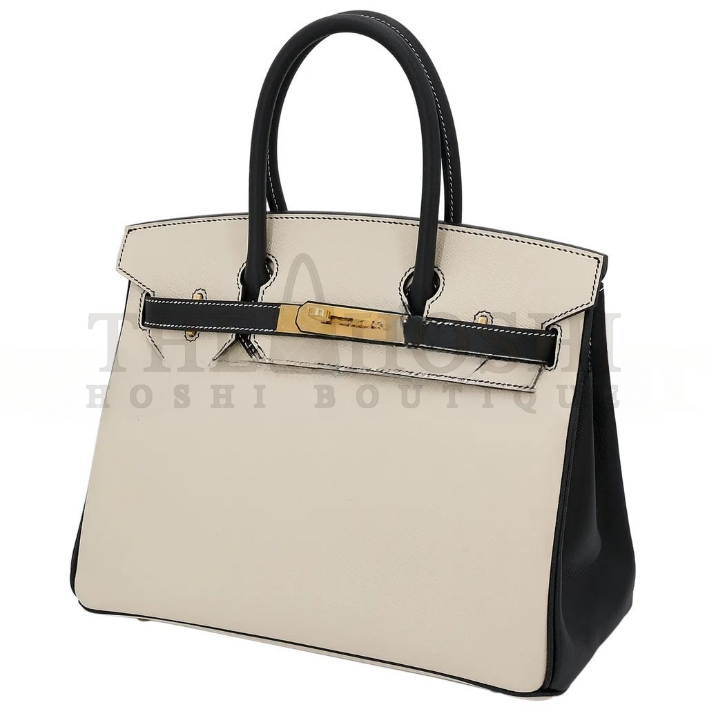 H**me5 BIRKIN 30 EPSOM SELLIER MILKSHAKE WHITE AND BLACK SILVER BUCKLE H028368CK5Z (30*23*15cm) Master Quality